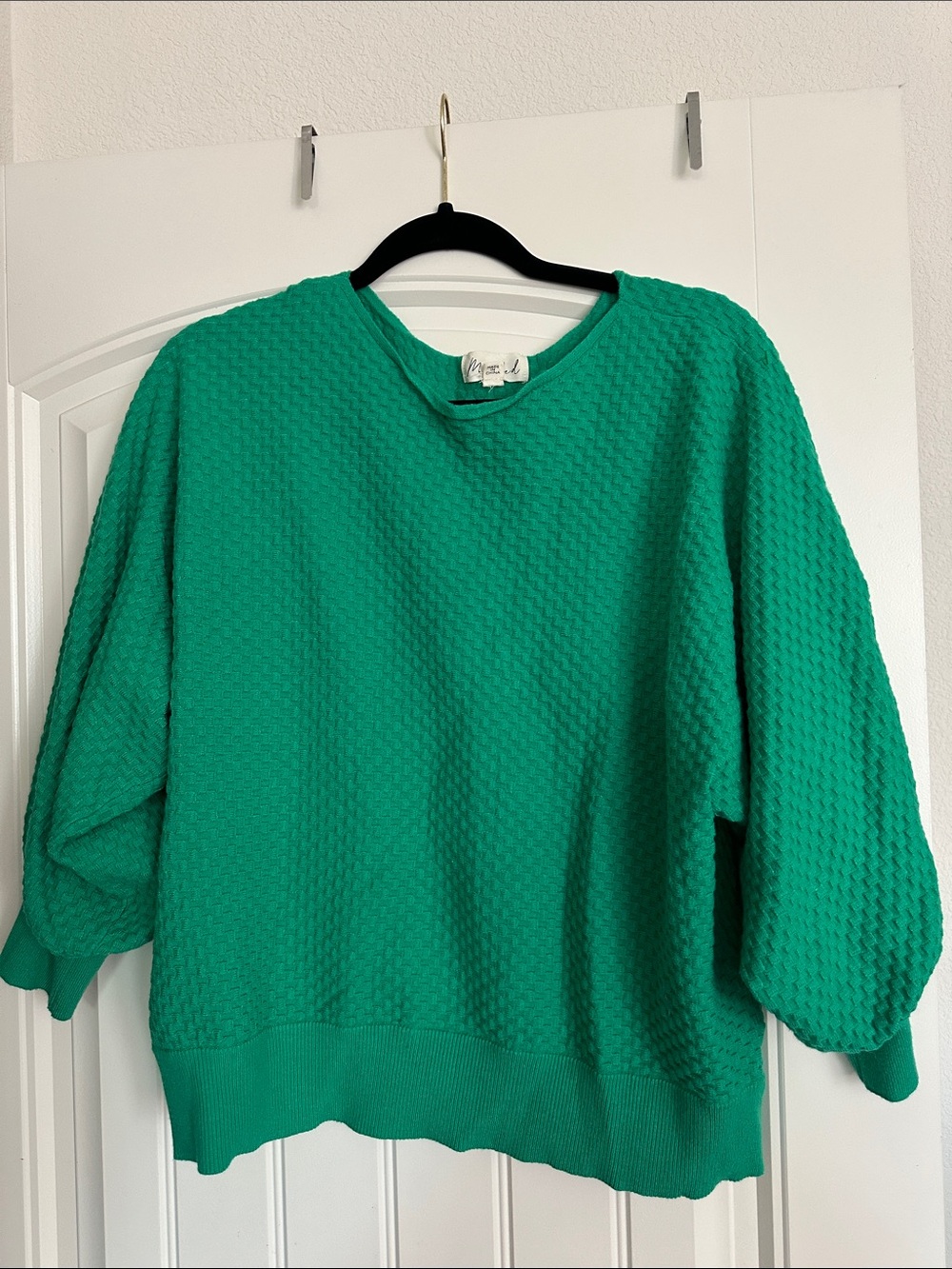 Waffle-Knit Green Women's Sweater